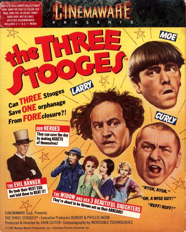 Three Stooges box art for Commodore 64